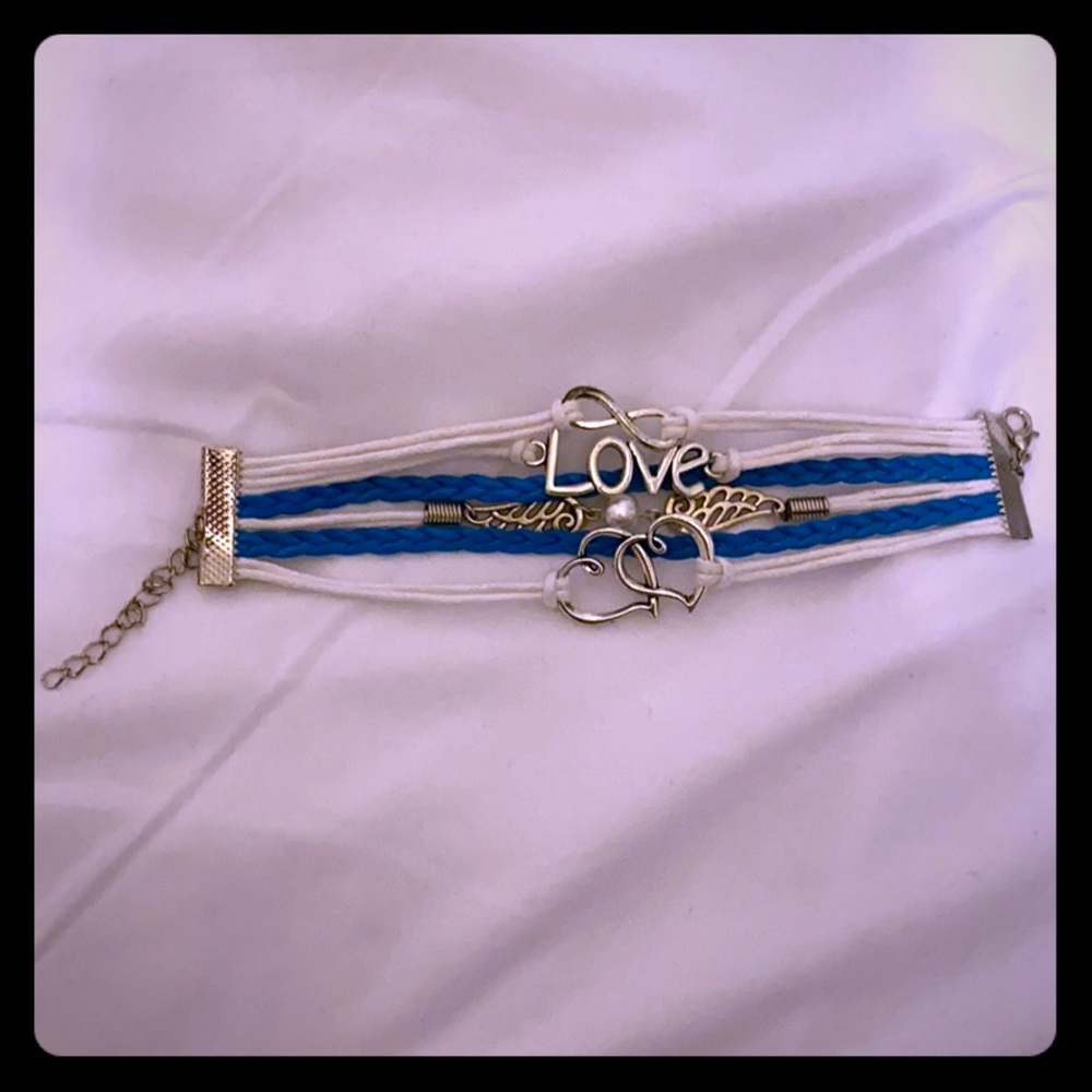 Blue and White 6 Strand Silver Charm Bracelet